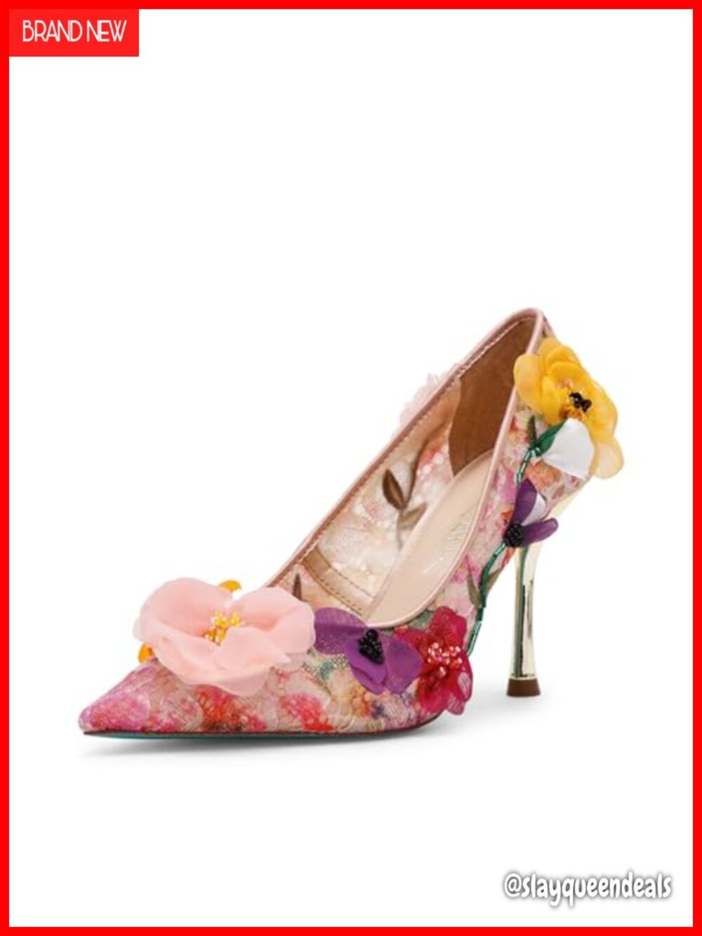 Floral Mesh Slip-On Pointed Toe Stiletto Pump